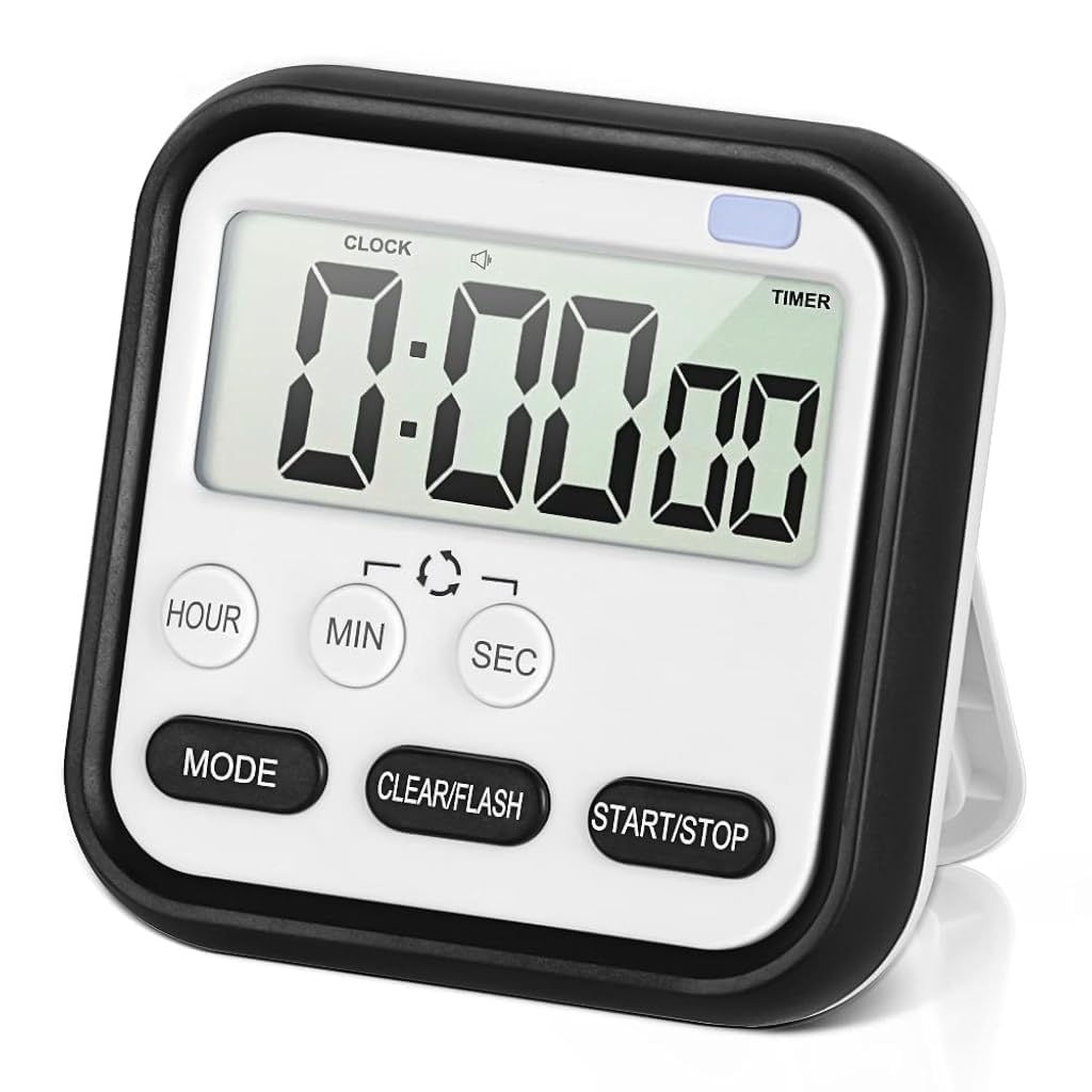 ZIBUYU® Kitchen Timer, Digital Visual Timer 24-Hours Clock Stopwatch Count-Up & Count Down Timer with Large LCD Screen Display Big Digits, Loud Alarm for Cooking, Shower, Bathroom, Kids, Teacher Black