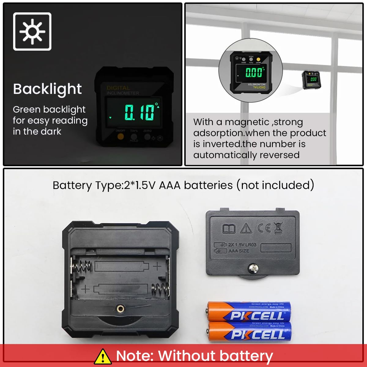 Serplex® Digital Inclinometer Tilt Angle Meter Slope High Precision Angle Sensor Clinometer Magnetic Electronic Inclinometer Battery Operated Portable Inclinometer, No Battery Included