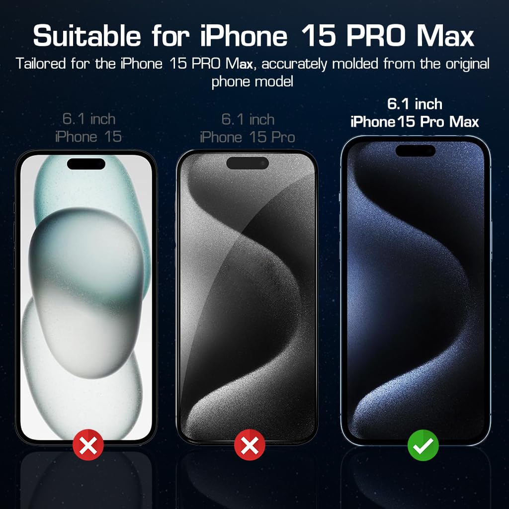 ZEITEL Privacy Tempered Glass Screen Guards for iPhone 15 Pro Max with 9H Protection | 2 Pack and Installation Frame