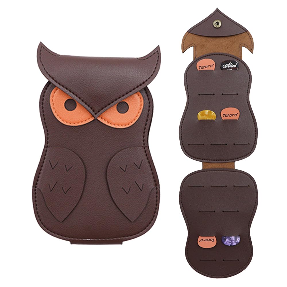 HASTHIP® Guitar Pick Holder Case,Stylish PU Cartoon Owl Guitar Pick Holder Storage for Holding Up to 18pcs Picks,Bi-fold Travel Picks Organizer Snap Button Closure Accessories