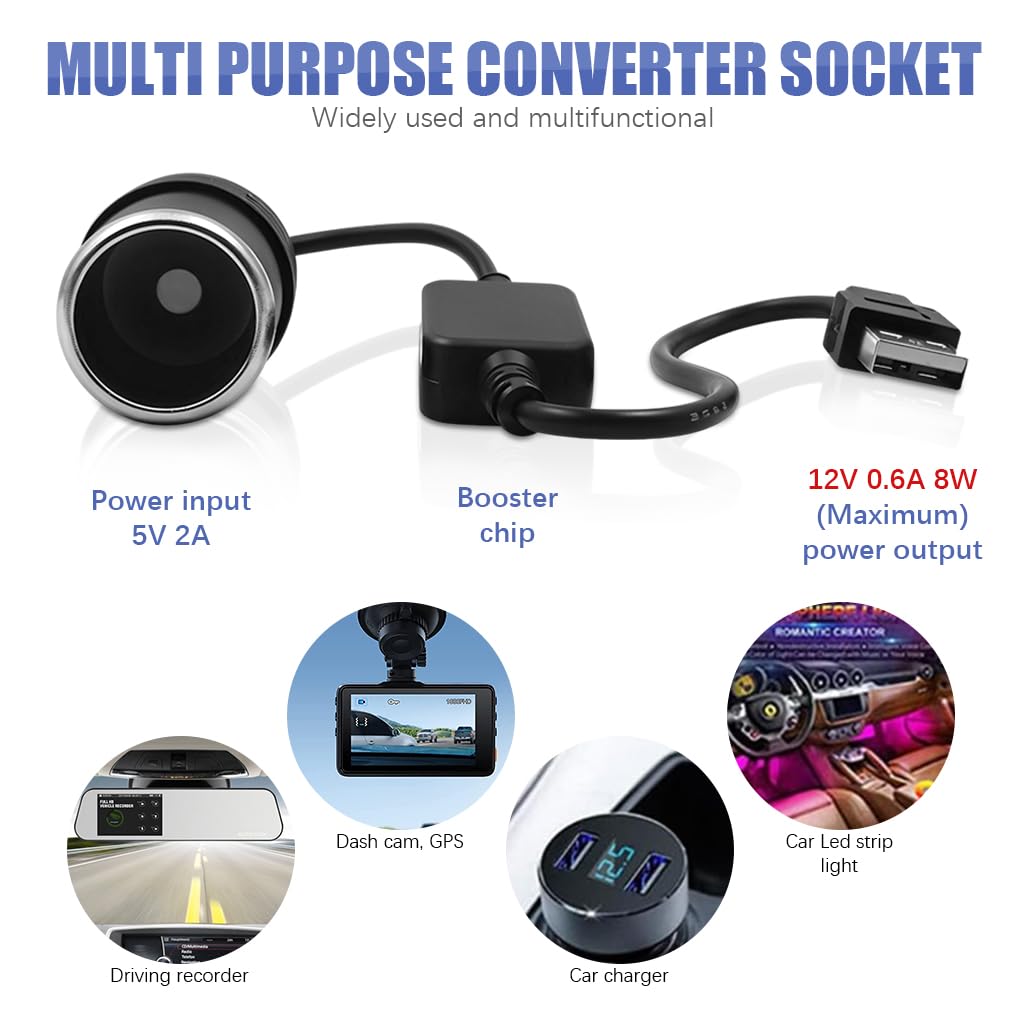 STHIRA USB to 12V Car Cigarette Lighter Socket Adapter for Dash Cam and GPS featuring 8W Stable Power Conversion | Travel Essential for India