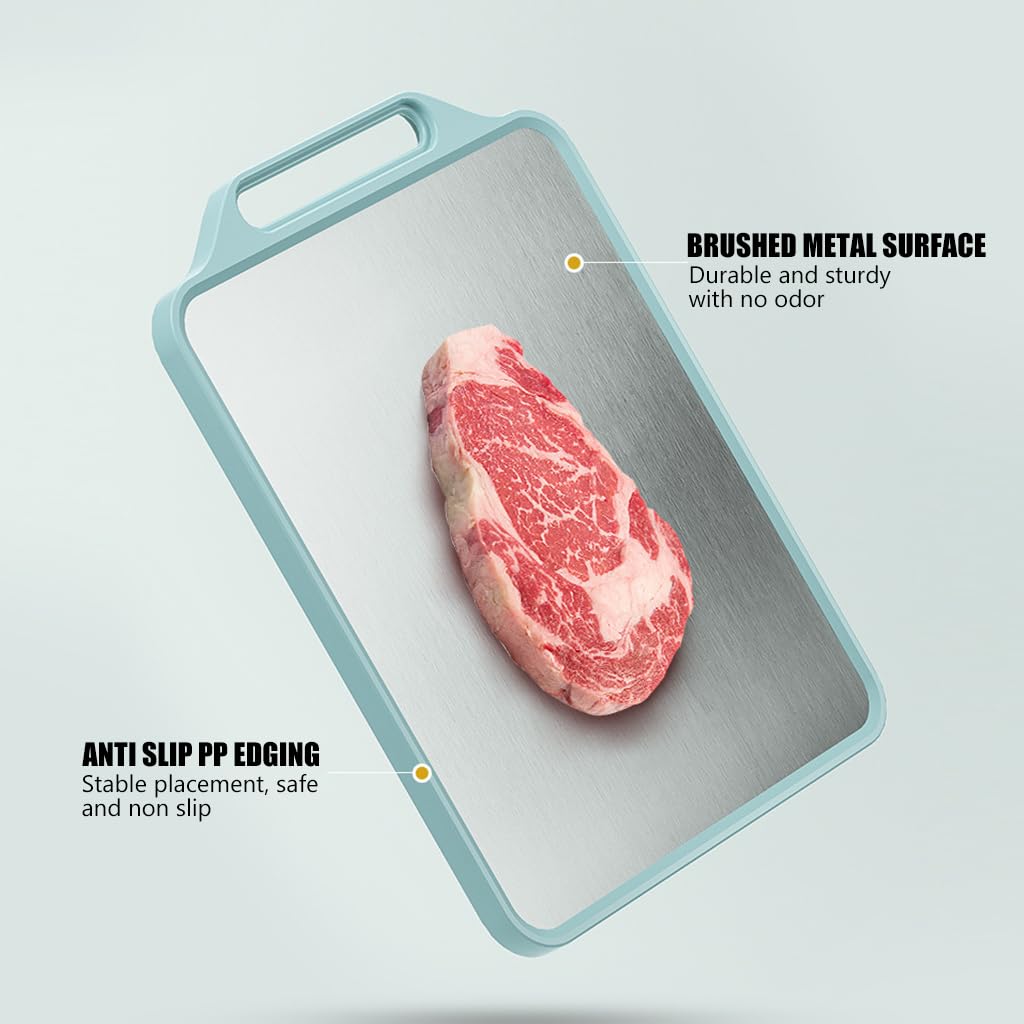 Supvox Stainless Steel Chopping Board for Kitchen 15.5x12 in with Double Sided Surface | Easy Clean Antibacterial Food Prep Board