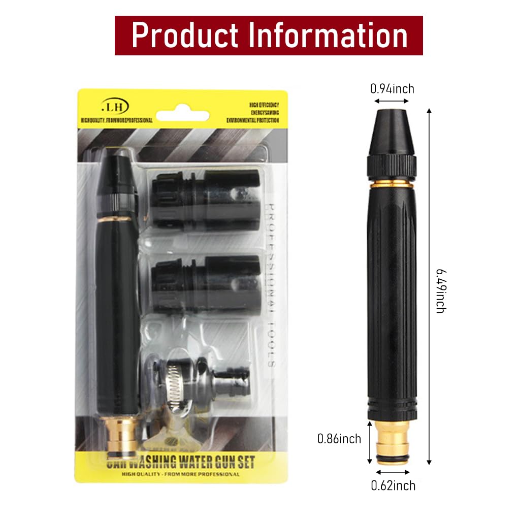 Supvox Garden Hose Nozzle Kit with 3Pcs PVC Hose Quick Connector, Copper Plated Alloy Nozzle Water Spray Gun Adjustable Water Pressure Hose Nozzles for Car Bike Wash Garden Irrigation