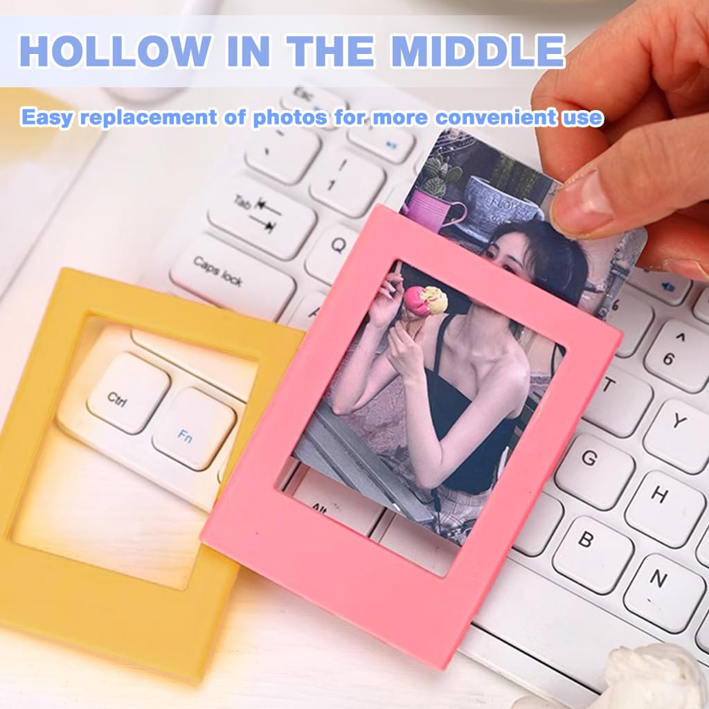 HASTHIP Magnetic Photo Frames for Refrigerator with Strong Magnet and Resin Build | 4Pcs 3in Colored Display