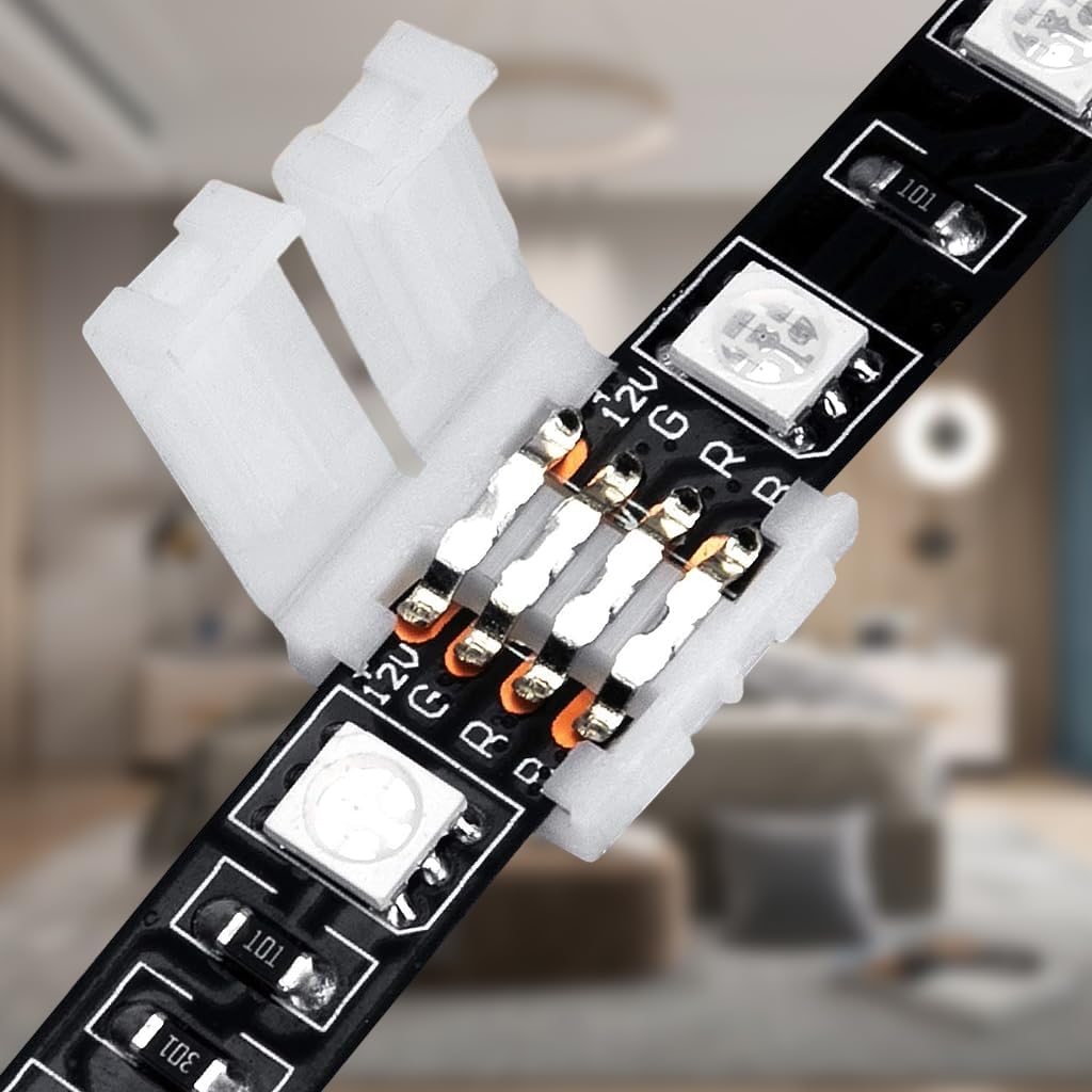 Zeitel Connectors for RGB LED Light Strip Extension with 10mm Gapless 4 Pin Design featuring Reusable PBT Material | Ideal for DIY and TV Lighting