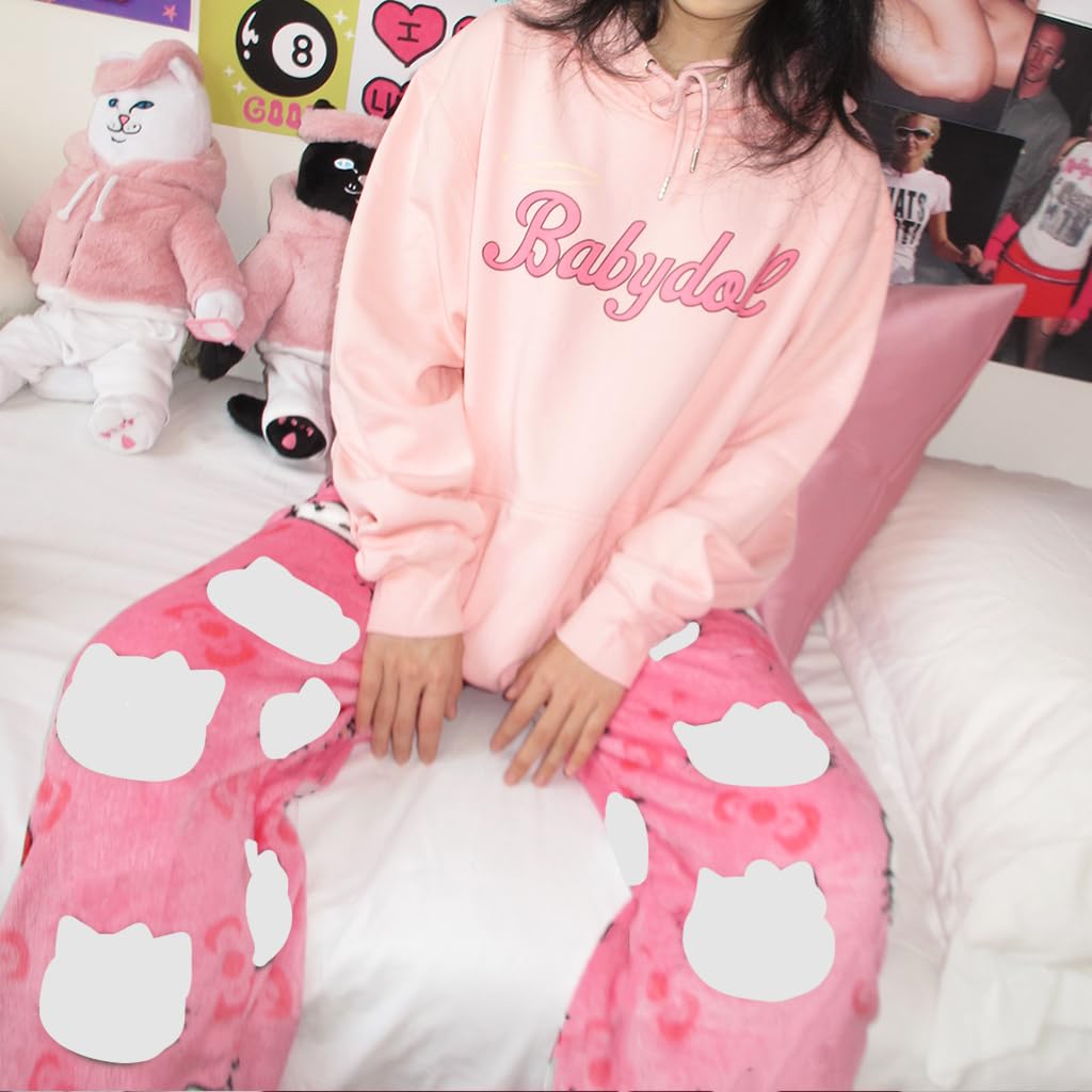 SANNIDHI Anime Pajama Pants for Women featuring Cartoon Cat Flannel in Pink | Cozy Lounge Wear