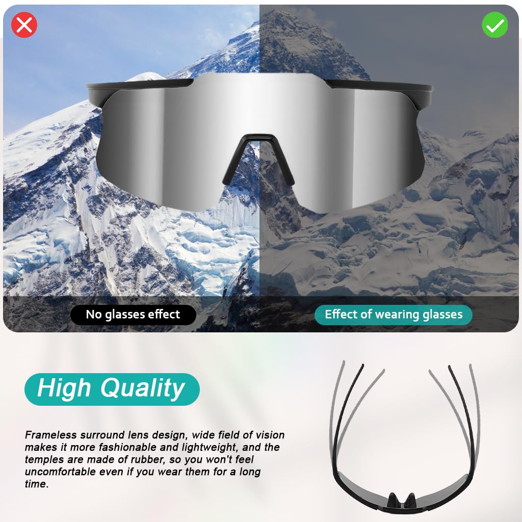 PROBEROS UV400 Sunglasses for Day and Night Riding with Anti Glare Silver Lens | Lightweight Frameless Design
