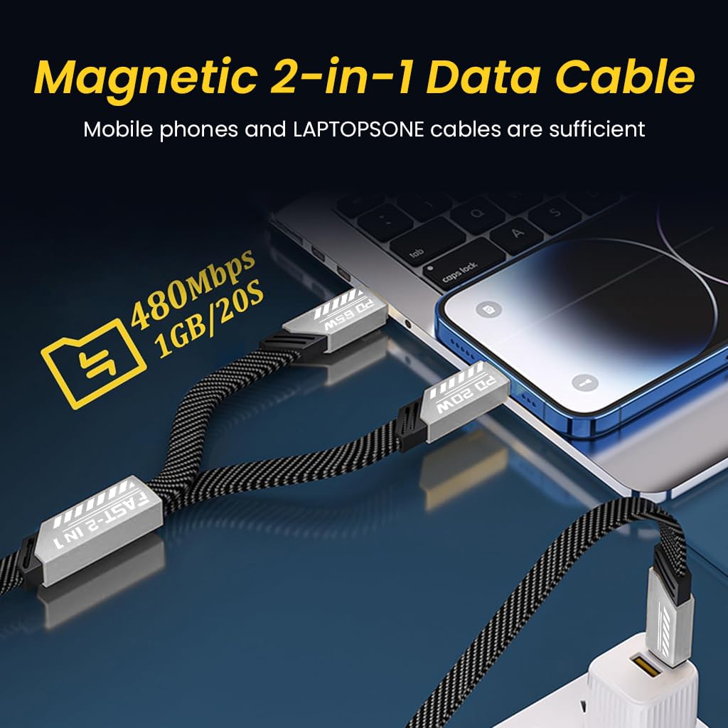 Zeitel 2 in 1 Charging Cable for iPhone and USB C Devices with 65W PD Fast Charging | Nylon Braided Gray