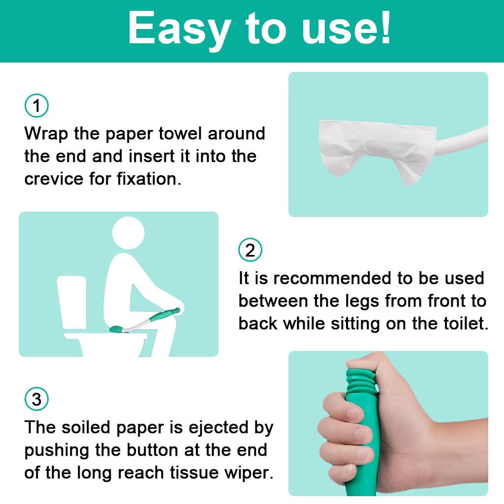 HANNEA Toilet Aid Bottom Wiper for Elders with 38 cm Handle featuring One Button Release | ABS and TPR Construction