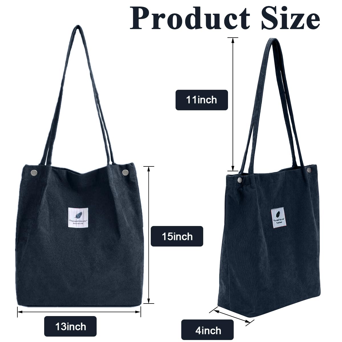 PALAY® Tote Bag Corduroy Solid Color Hand Bag for Women Shoulder Bag for Shopping, Commuting, Shopping Bag, Large Grocery Bag, Dark Blue