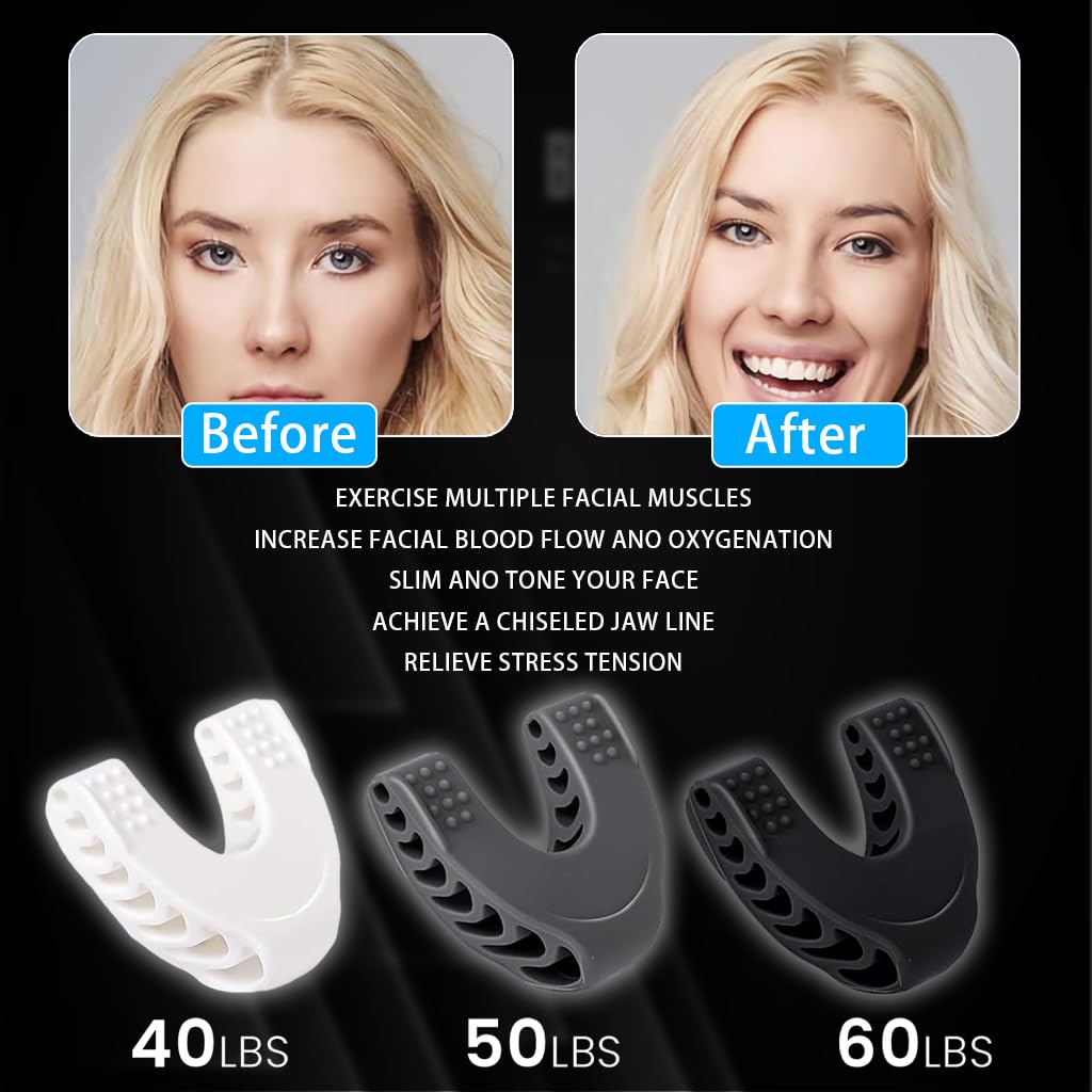 MAYCREATE Jawline Exerciser for Men and Women with 3pcs 40/50/60lbs Food‑Grade Silicone | Slim and Tone Face Muscles