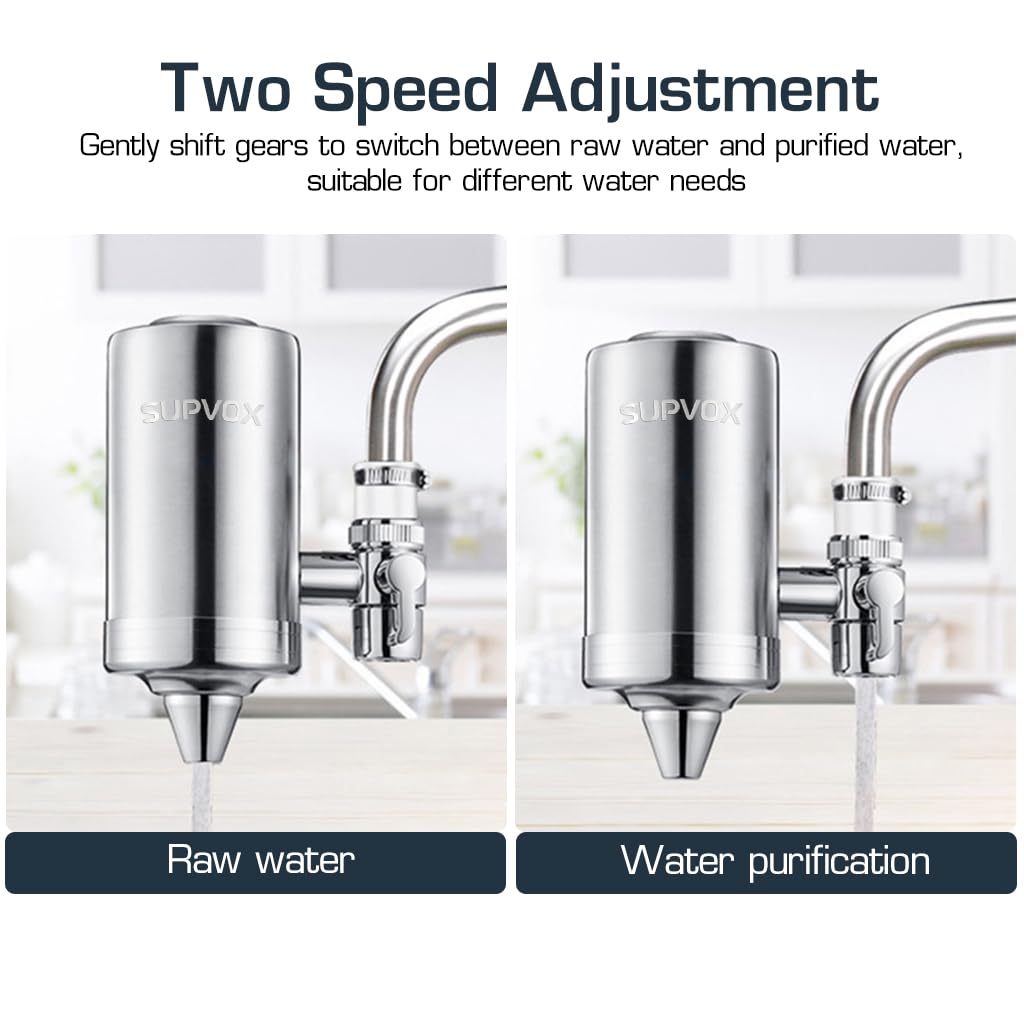 Supvox® Faucet Filter Water Tap Water Filter for Sink 304 Stainless Steel Faucet Water Filtration System Active Carbon Filtration Sink Water Tap Filter for Hard Water