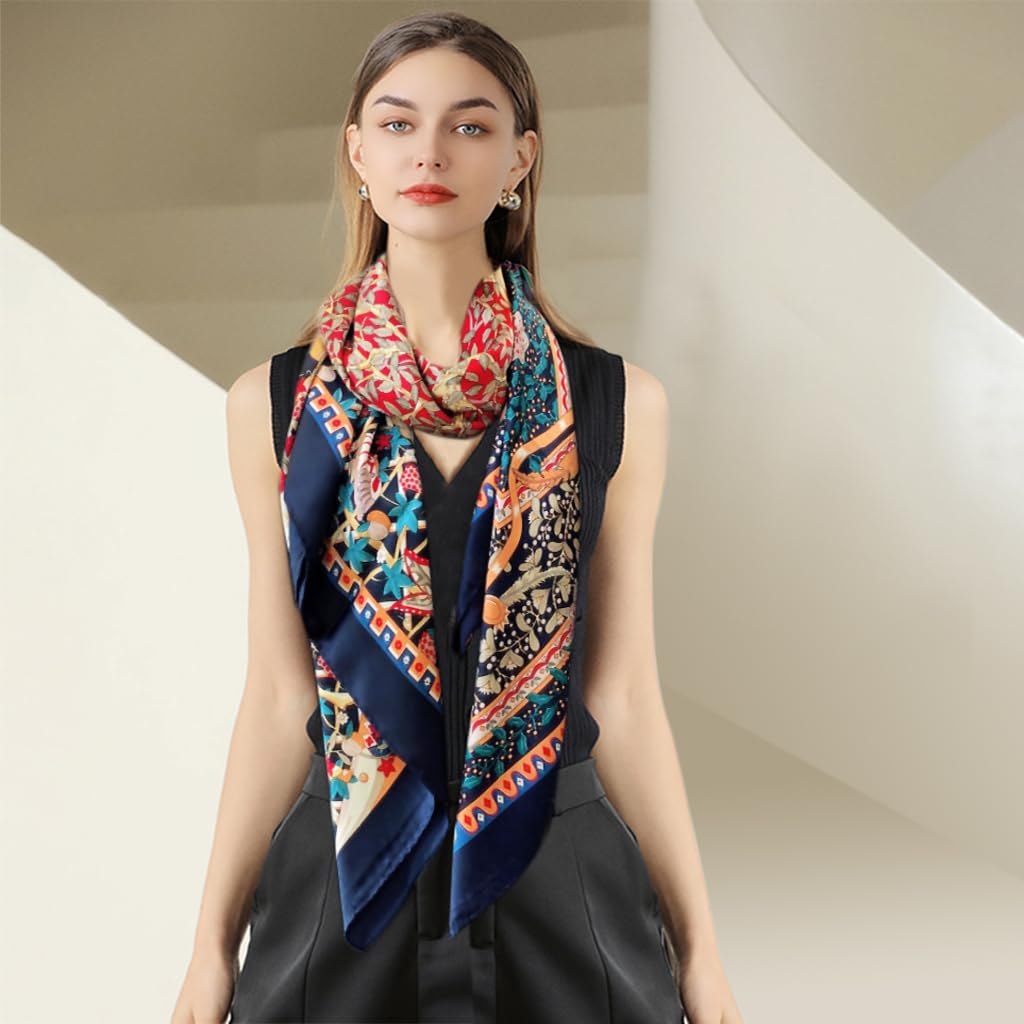PALAY Satin Scarf for Women 43.5×43.5 in with Tree of Life Print | Silky Polyester Shawl