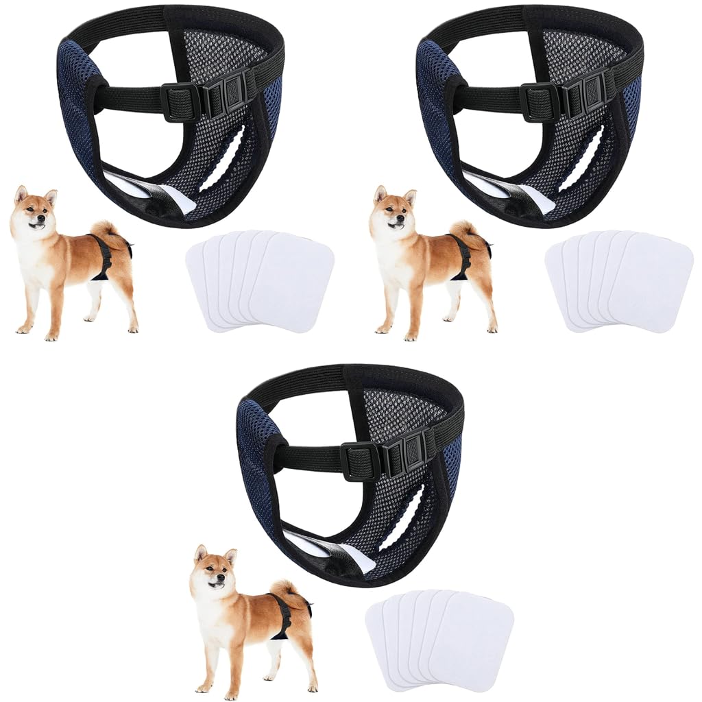Qpets Dog Diapers Female for Puppy Use with 6 Absorption Cotton Pads and Breathable Mesh | 3PCS L 15.7–19.2 in Waist