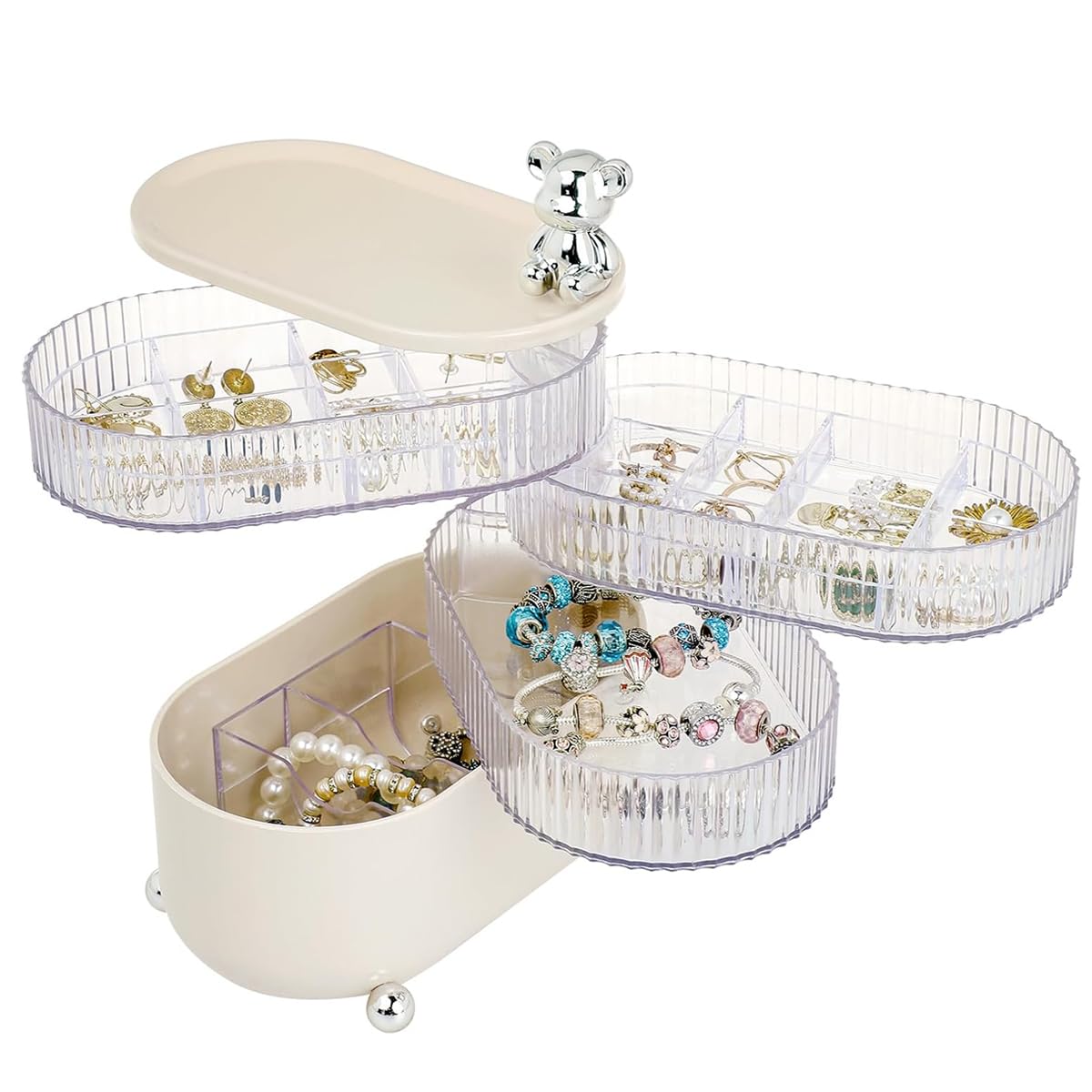 HASTHIP Jewellery Organizer for Dresser Table featuring 4 Tier Rotatable Design and Clear Acrylic