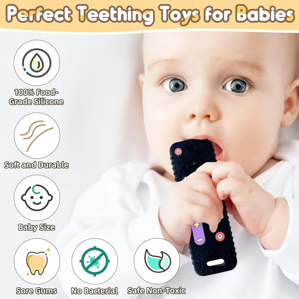 PATPAT® Teething Relief Teethers for Babies 3 6 12 Months Gifts, Silicone Teether Remote Control & Game Controller Sensory Bath for 3 6 9 12 18 Months Newborn Infant