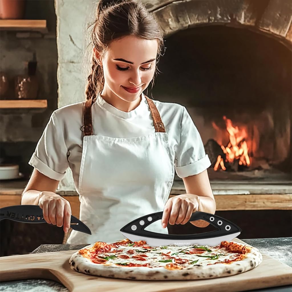 12 inch Pizza Cutter Rocker Blade for Effortless Slicing with Cover and Stainless Steel Build