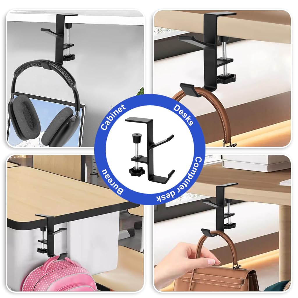 ZORBES Underdesk Hook Hanger for Office and School Use with Dual Hook Screw Mount 2 PCS