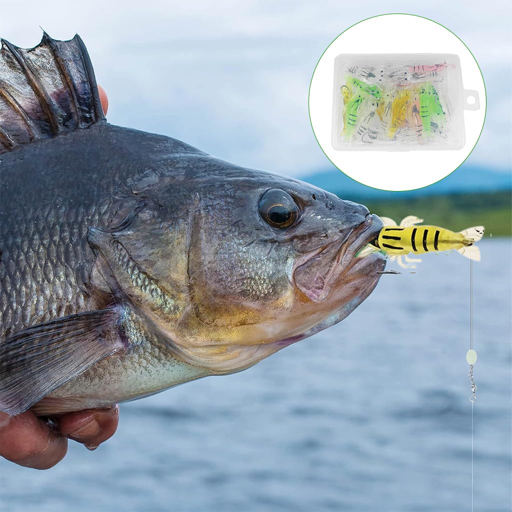 Proberos Fishing Lures Kit 20 pcs 1.6 in Shrimp Shape Baits with J Hook & 6 Colors for Freshwater | Saltwater