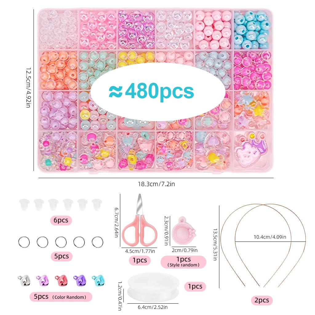 SANNIDHI 500Pcs Candy Cute Beads, Clear Acrylic Pearl Beads for Bracelet Making, Assorted Shiny Colourful Beads, Aesthetic Round Flower Heart Beads for Jewelry Making Girls Kids DIY Necklace Hairband