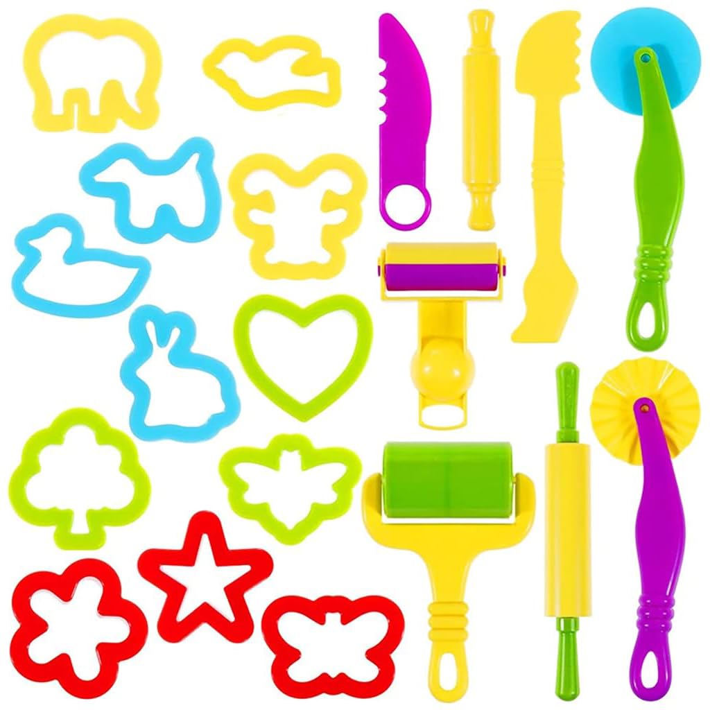 PATPAT Play Dough Tools Set of 20 pcs for Kids featuring 12 Molds and 8 Craft Tools | Safe Plastic