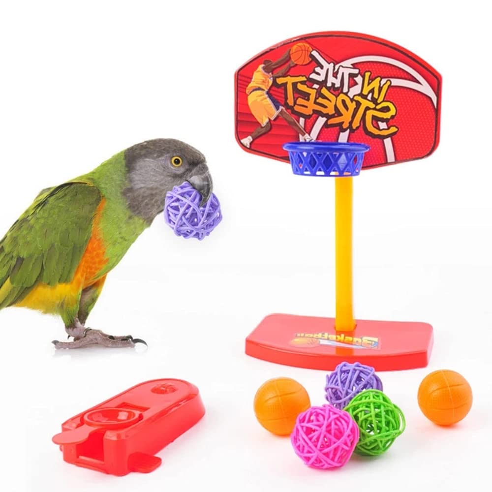 Qpets® 7PCS Bird Toys Set Bird Training Toys and Accessories Including Shopping Cart Basketball Stacking Skateboard Training Toy (Random Color)