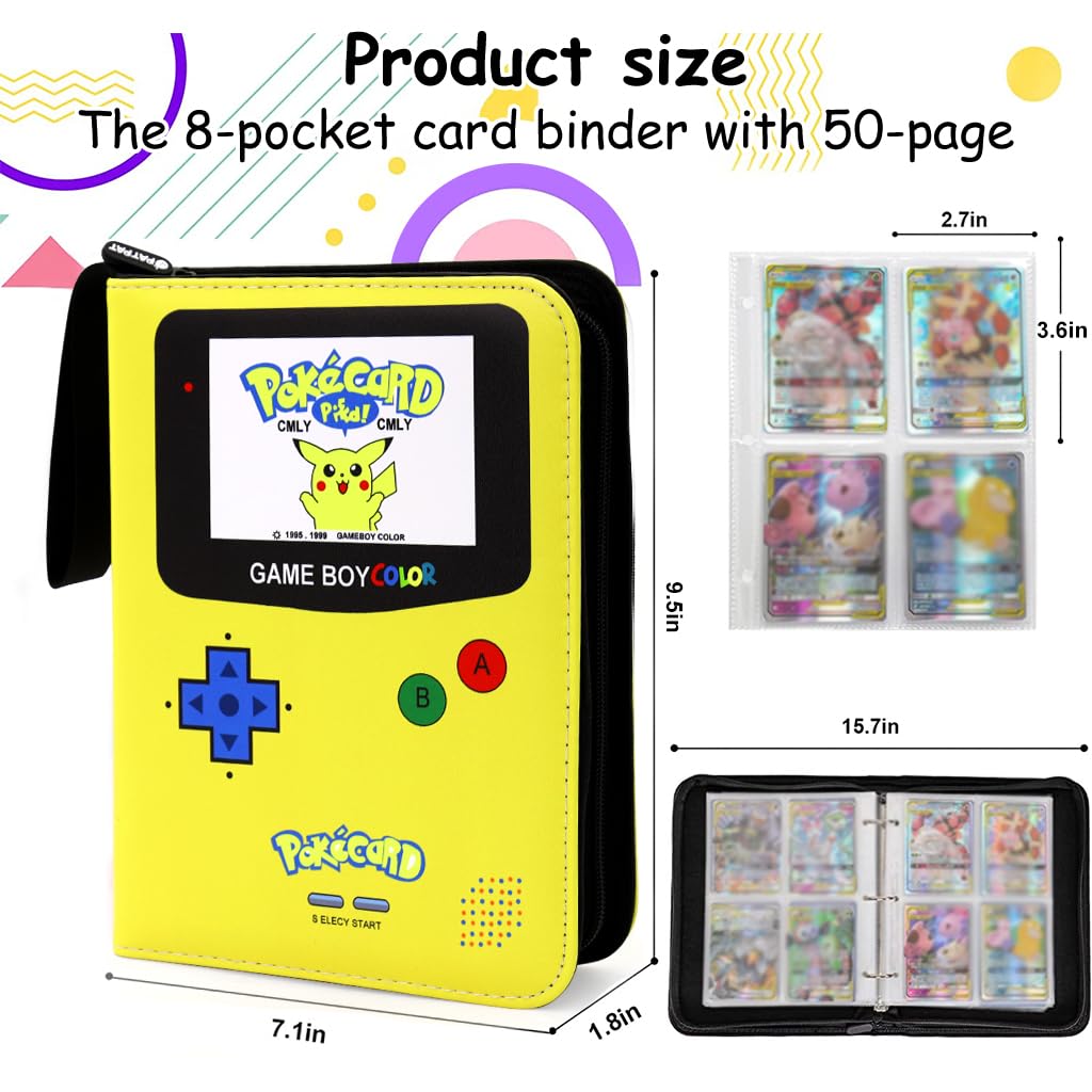 PATPAT® Poke-mon Binder Trading Cards Holder Organizer for 400 Trading Cards, Poke-mon Cards Collection Bag Game Cards Binder Case, Game Cards Case Gifts for Kids Boys Girls, Yellow