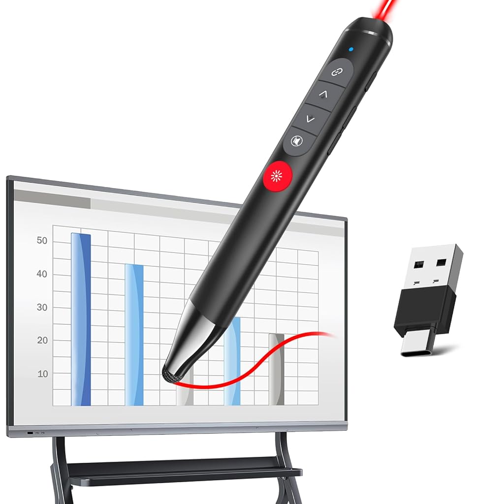 OFIFO® Wireless Laser Pointer Presentation Clicker with USB Rechargeable Battery, LCD Display, Long Range 200M, Touchscreen Slide Changer Stylus Pen for Teaching, Office Meeting, Classroom, Conference