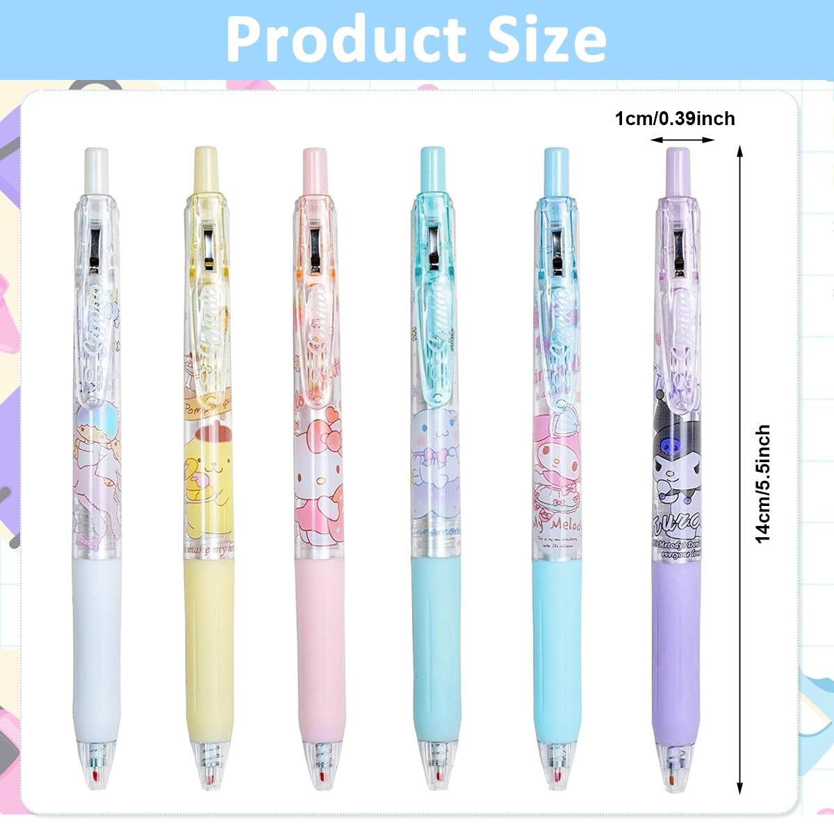 HASTHIP® 6Pcs Kawaii Click Pens Cute Sanrio Series Pens 0.5mm Black Click Pens Office School Stationeries Supplies Gift Click Ball Pen Set