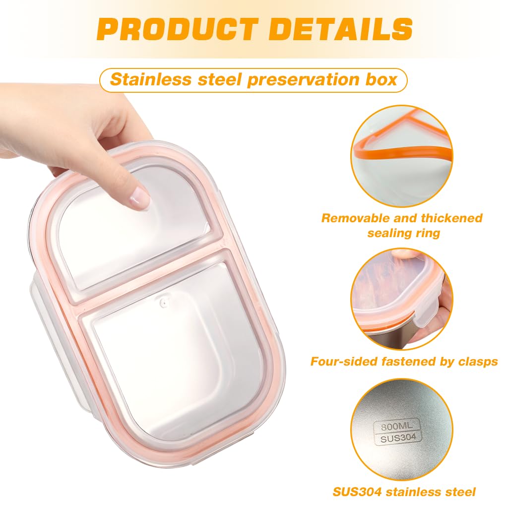 Supvox Stainless Steel Snack Box Containers with 2 Compartment Condiment Cups for Home and Travel White