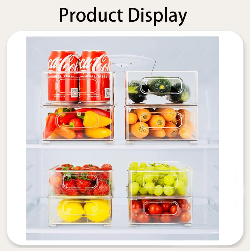 ZIBUYU Clear Fridge Storage Bins for Refrigerator Organization with Handles & Stackable Design | 3 Pcs Food-Grade Plastic Containers