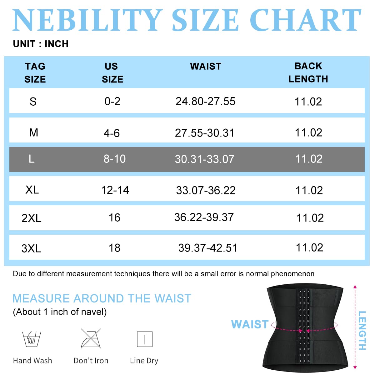 PALAY Waist Trainer for Women with 3 Section Adjustable Buckle 76–82 cm Black Shapewear
