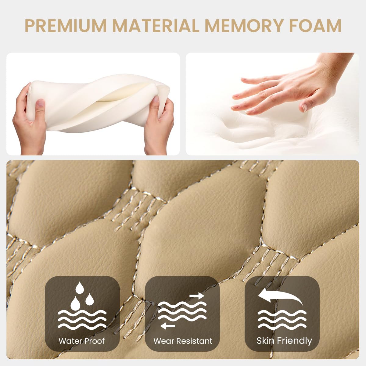 STHIRA Car Armrest Cushion for Center Console with Side Storage Pouch in Beige PU Leather | Ergonomic Support and Universal Fit