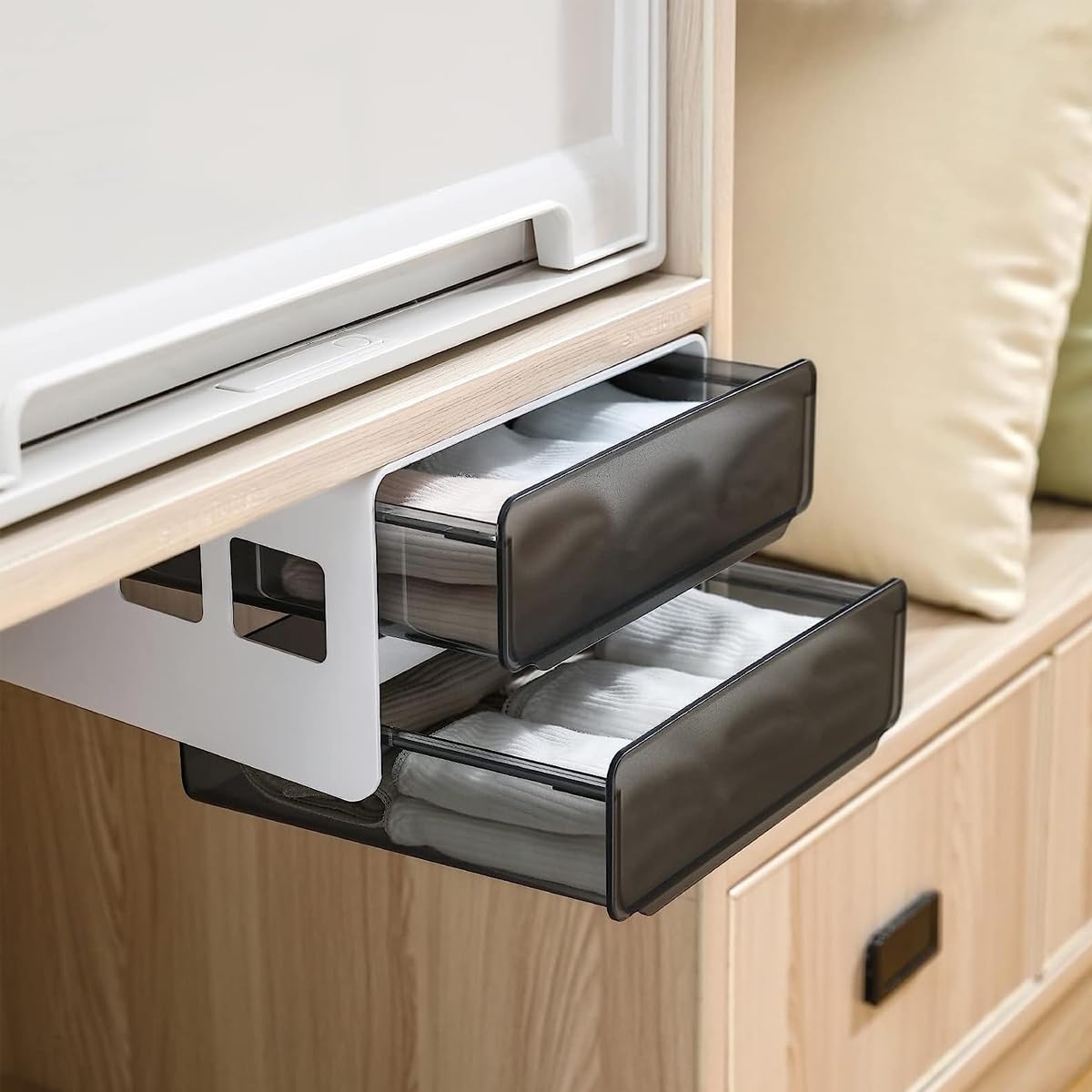 Climberty Under Desk Drawer Storage Organizer for Office and Home with Double Layer 20.5×17.5 cm Compartments | Semi Transparent ABS PP Construction