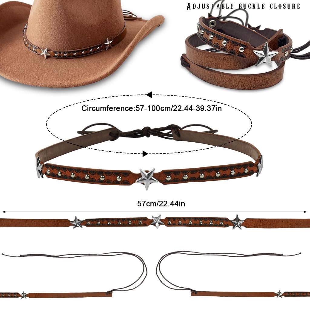 GUSTAVE Hat Bands for Cowboy Hats with Leather and Rivet Designs | 2 Pcs Adjustable Set