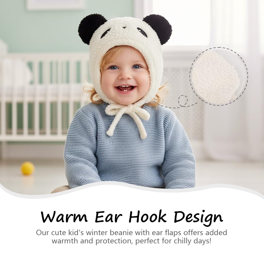 SNOWIE SOFT Panda Baby Winter Cap for 6–36 Months with Chin Strap and Plush Ears | Warm Knitted Beanie for Outdoor Use