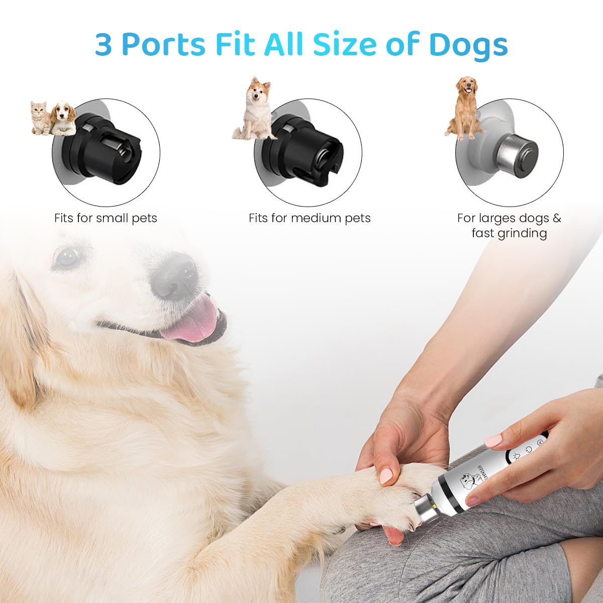 Qpets® Electric Dog Nail Grinder with 3 Speeds Modes and 2 Led Light Dog Nail Trimmer for Cat Dog USB Electric Dog Nail Grinder, Dog Nail Cutter for Small Medium Large Dogs and Cats