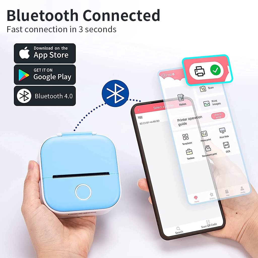 Zeitel Mini Pocket Printer for Home and Office with 1000mAh Battery | Bluetooth App Control