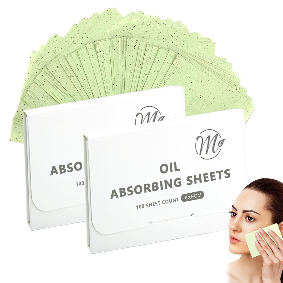 MAYCREATE® 200 Counts Oil Absorbing Sheets for Face, Flax Blotting Paper, Natural Green Tea Extract Facial Oil Absorbing Tissues for Oily Skin, Oil Control Film, 9x6cm