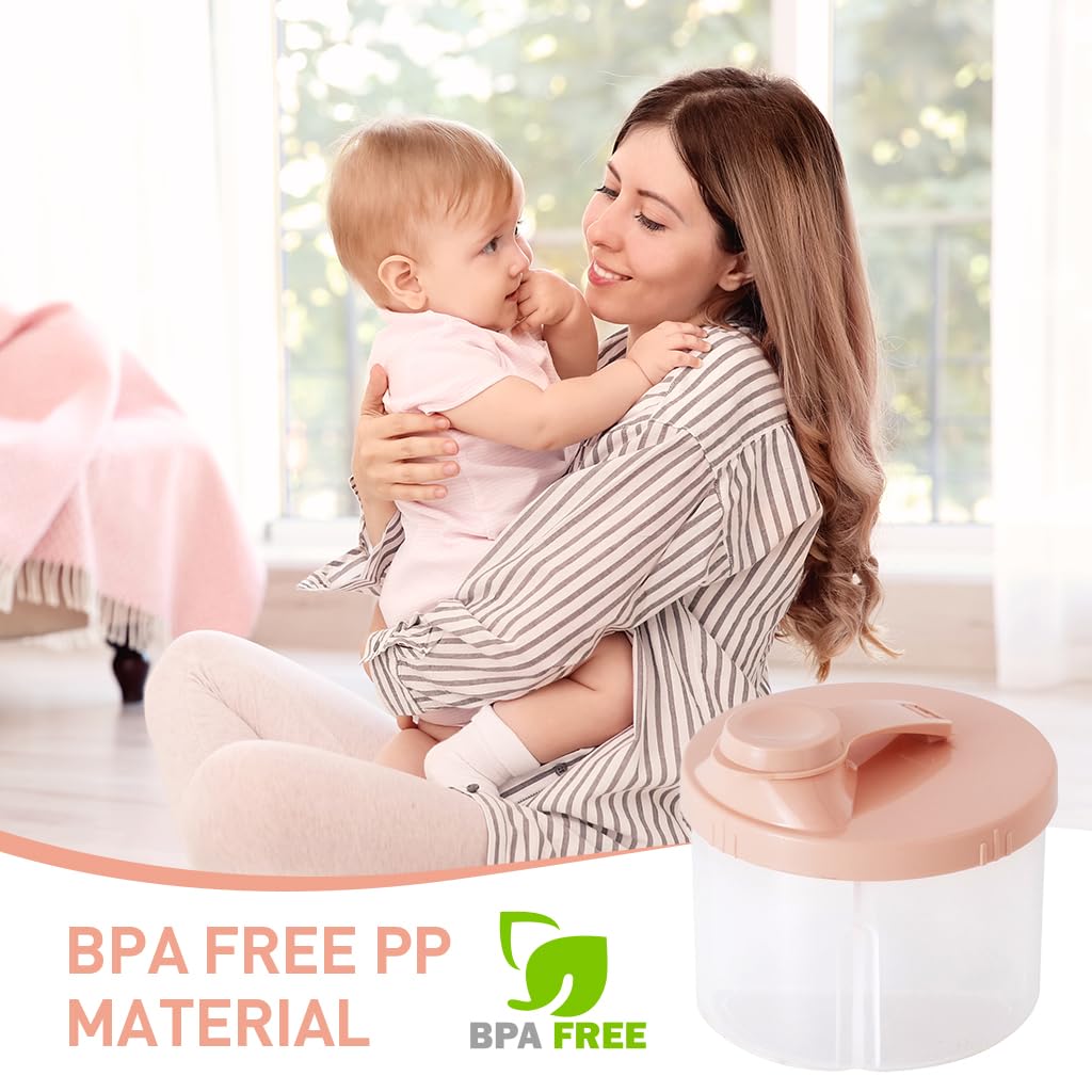 SNOWIE SOFT Baby Formula Dispenser with 4 Compartments and Leak Proof Lid | Food Grade PP Pink