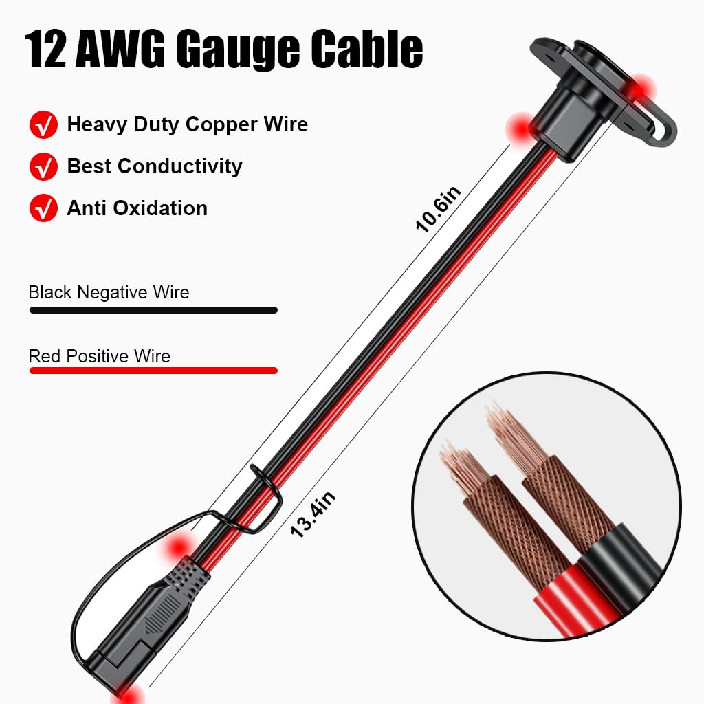 STHIRA® SAE Quick Connector Harness SAE to SAE Solar Wire Extension Wire SAE Male Plug to SAE Female Socket Waterproof SAE Extension Cord for Solar Panel