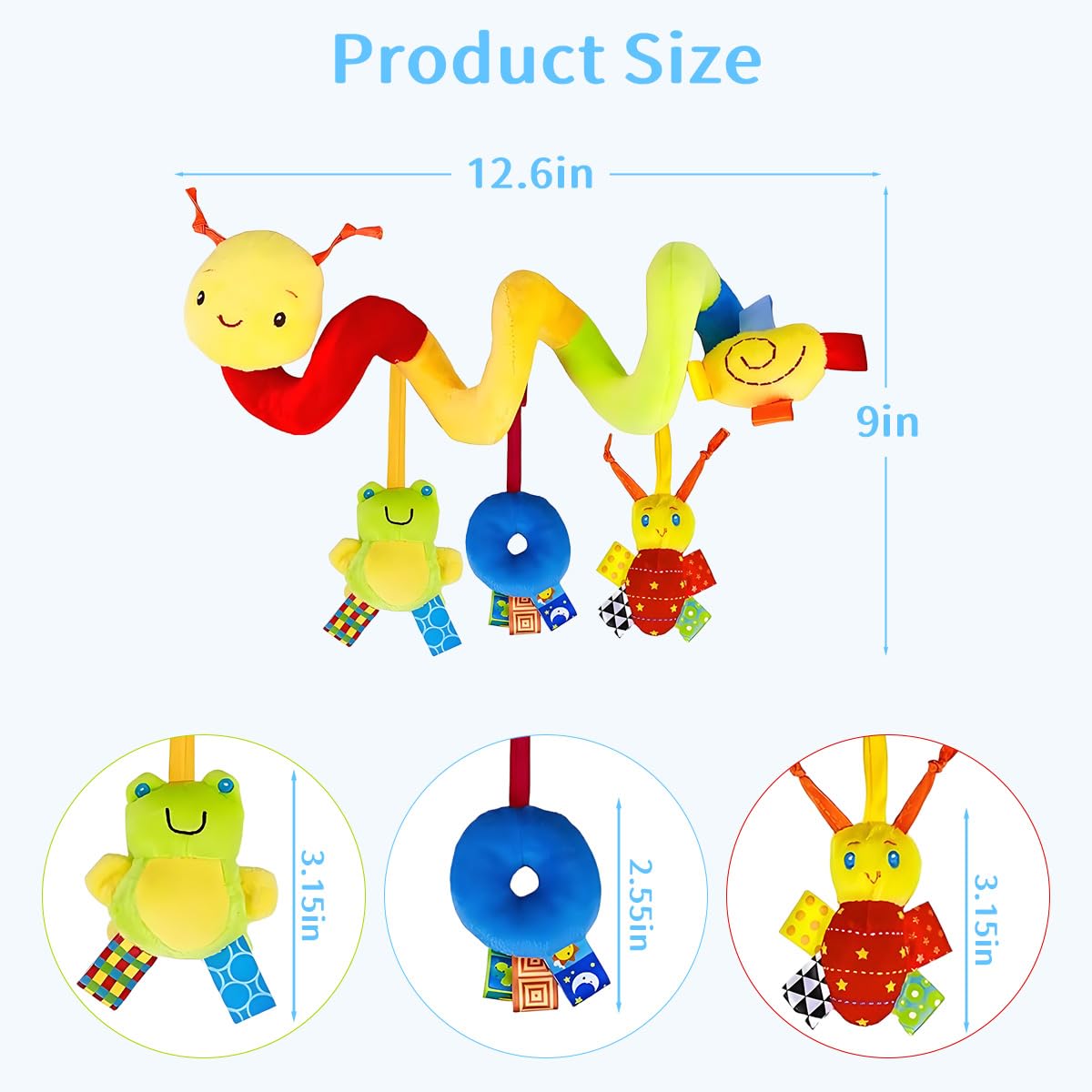 SNOWIE SOFT Caterpillar Crib Toy for Stroller Use with Spiral Wrap Design and Plush Fabric | Sensory Activity Toy for Babies 6 to 12 Months