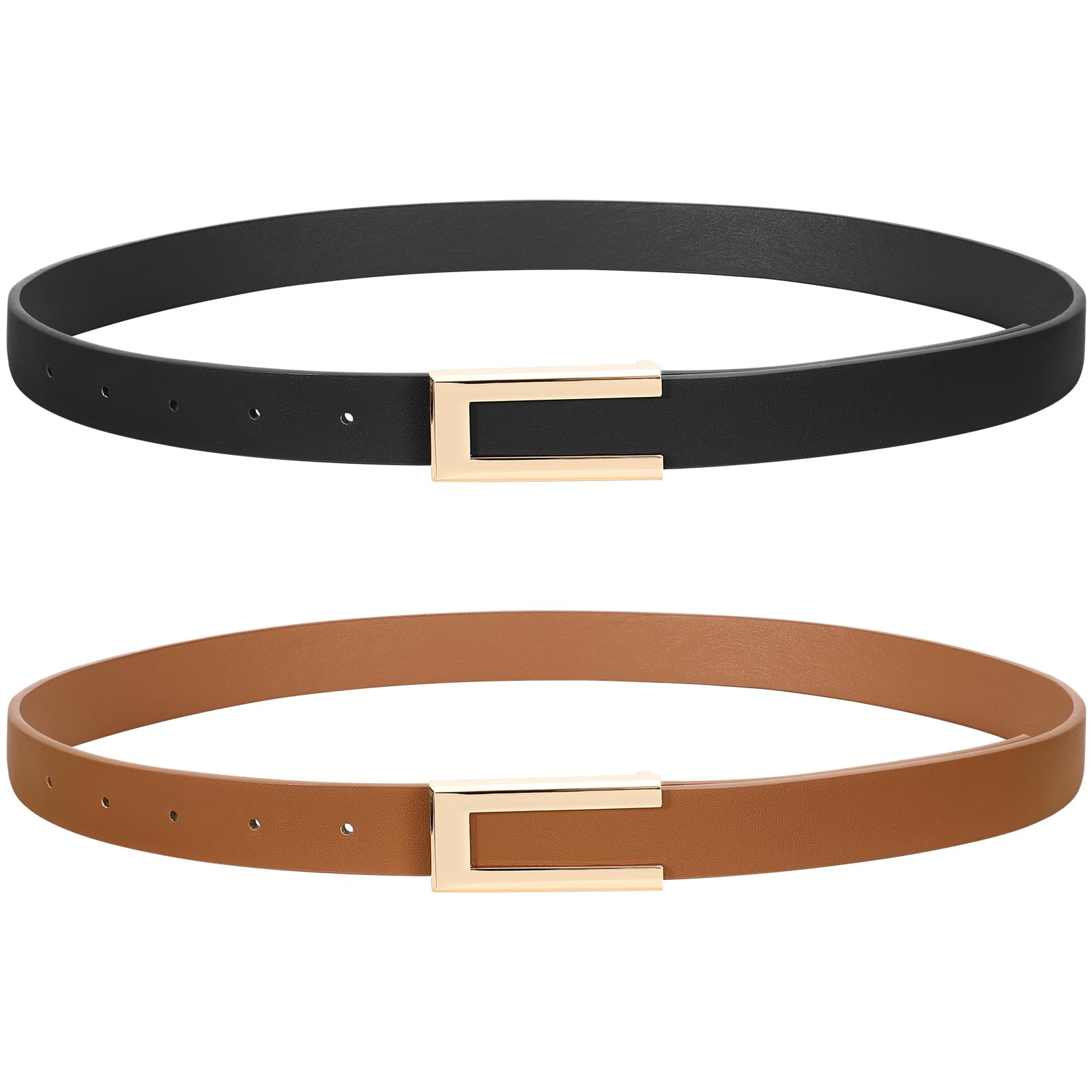 PALAY® 2Pcs Women Belts For Jeans Dresses Pants Ladies Leather Waist Belt with Gold Buckle