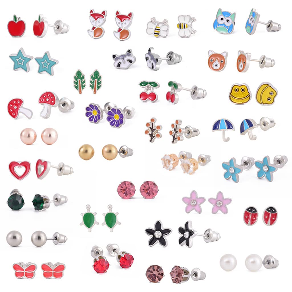 Zibuyu Stud Earrings for Women featuring 30 Pair Alloy Studs with Pearls & Rhinestones | Gift for Girls