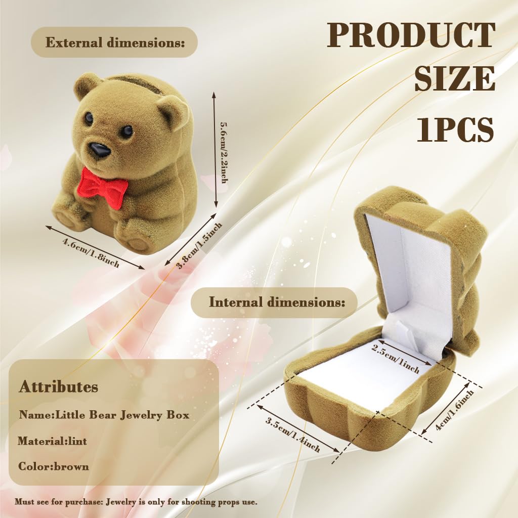 MAYCREATE Ring Box for Gifting with 56x46x38mm Compact Design and Soft Plush Brown Bear | Jewelry Storage