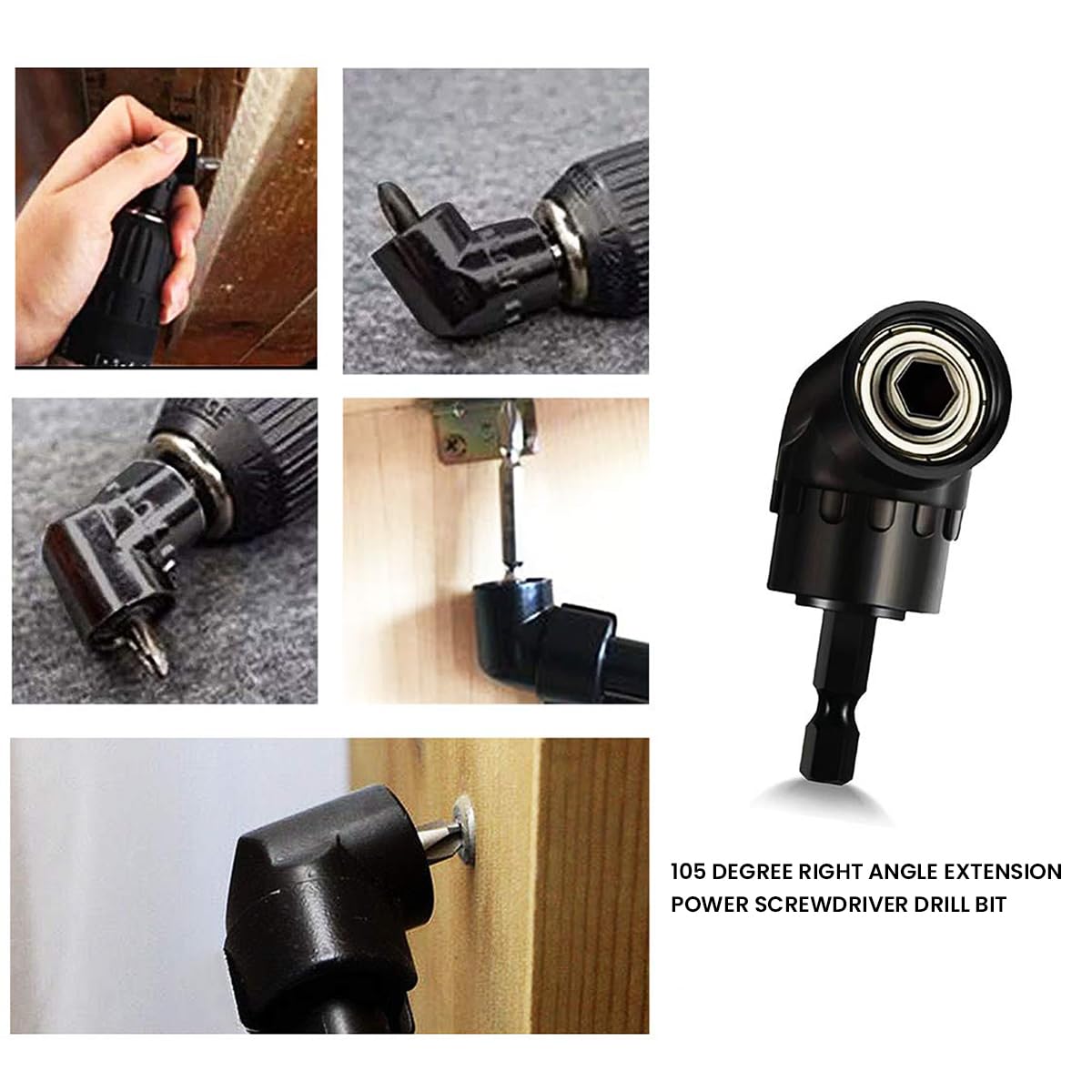 Serplex Angled Drill Adaptor Set for Tight Spaces featuring 105 Degree Rotation | 4Pcs Carbon Steel