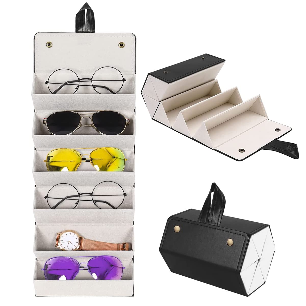 PALAY® Portable Folding Sunglasses Organizer Box Women Eyewear Sunglass Holder Wall Hanging Glasses Holder Rack Sunglasses Case Sunglass Pouch Multiple Sunglasses Spectacle Case(3 Slot)