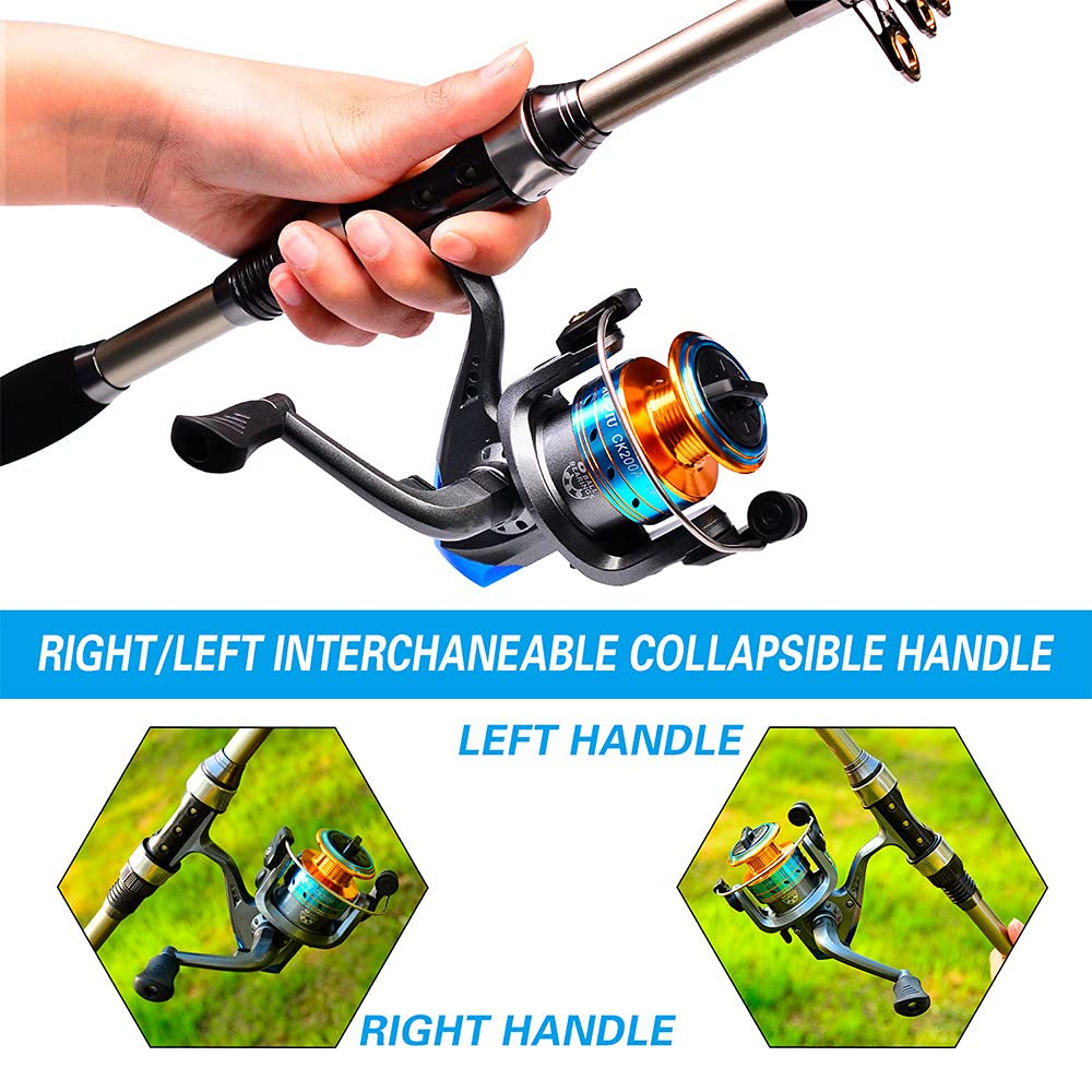 ZORBES Portable Carbon Fiber Telescopic Spinning Fishing Rod Set 1.8m with Reel & Lure Kit