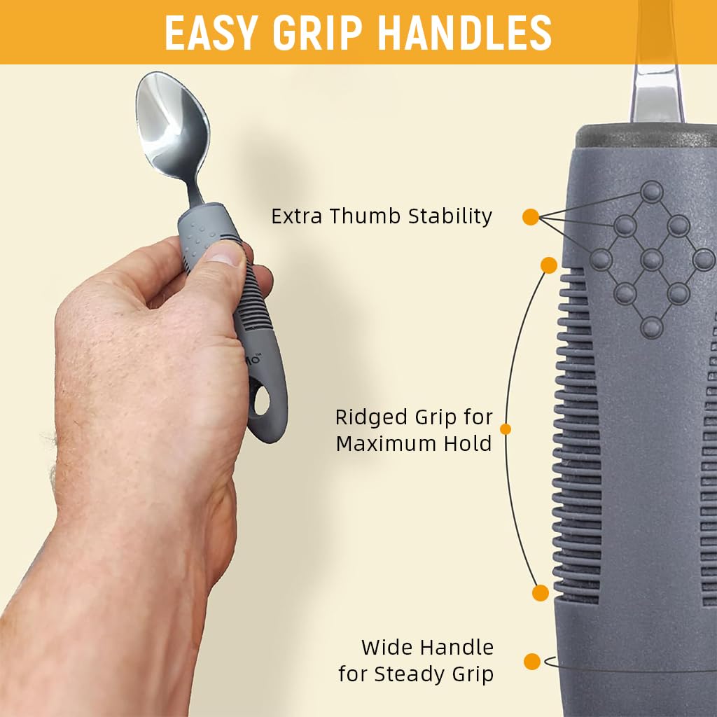 HASTHIP Adaptive Utensils 5pcs for Hand Tremors and Arthritis featuring Bendable Heads and Anti Slip Handles