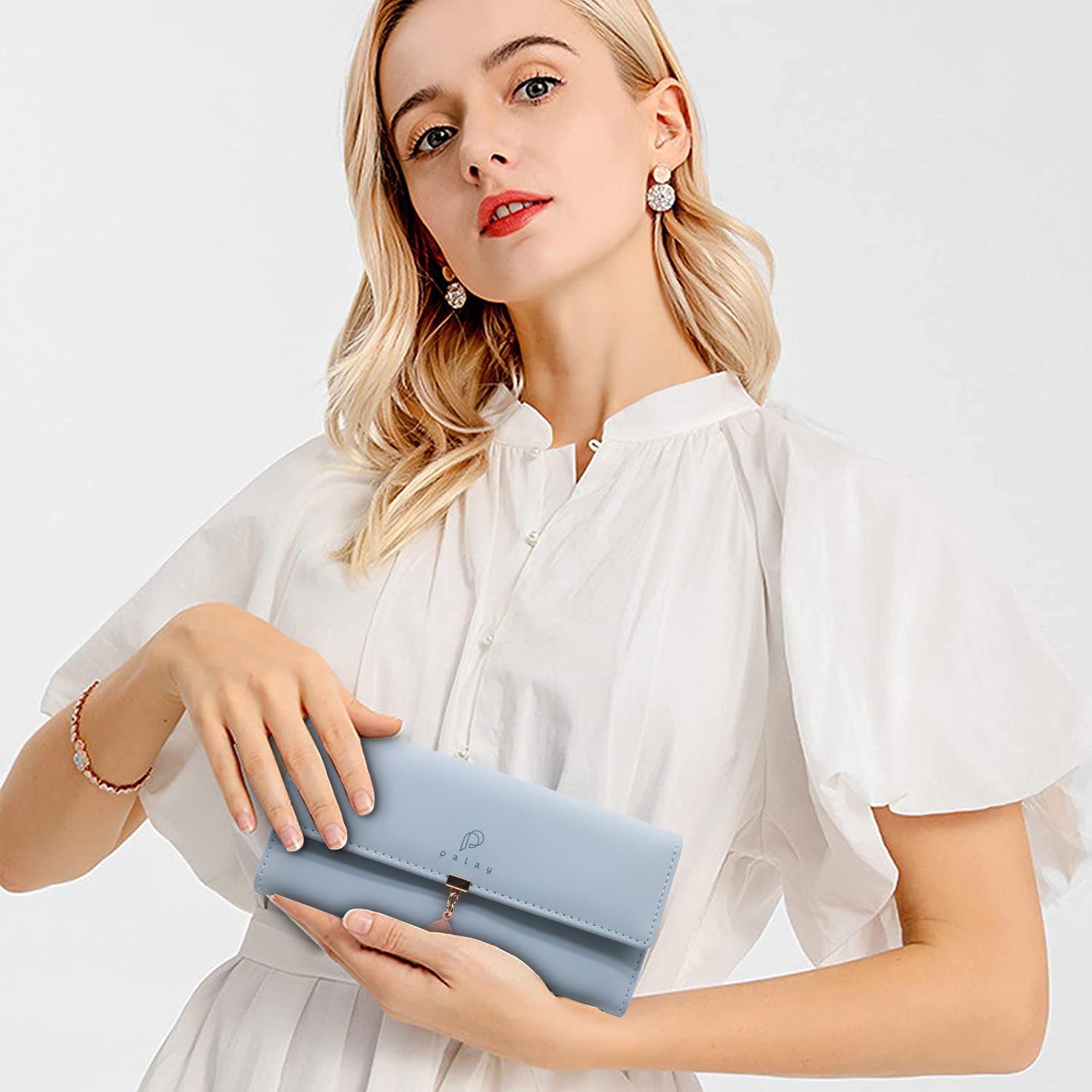 PALAY Women's PU Leather Long Wallet for Daily Use with RFID Blocking | 7.48×3.7×0.82 in Zipper Coin Purse Blue